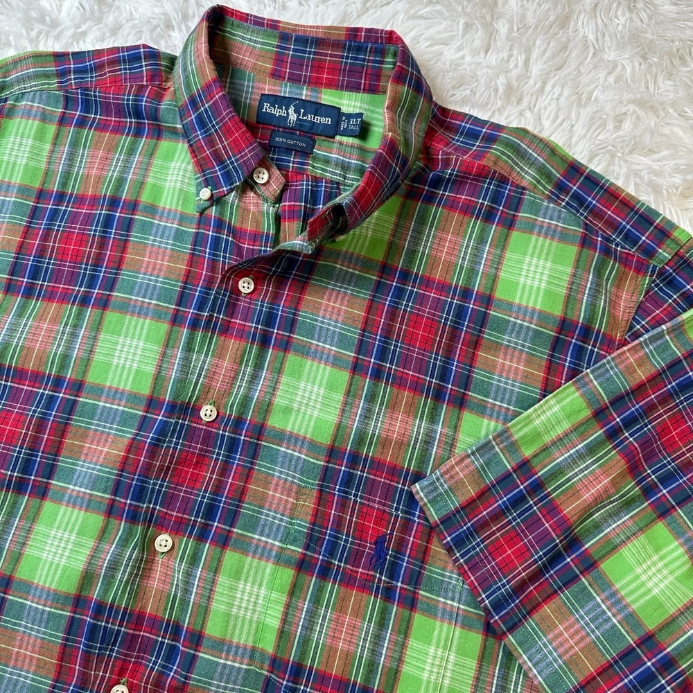 Ralph Lauren Blake Shirt Men XLT Tall Green Plaid Button Down Cotton Preppy